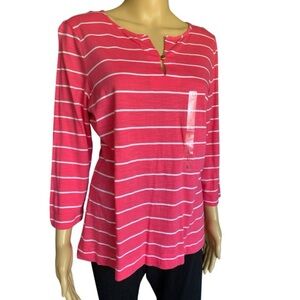 JONES NEW YORK Women’s 3/4 Sleeve One Gold Button Henley Lightweight All Cotton